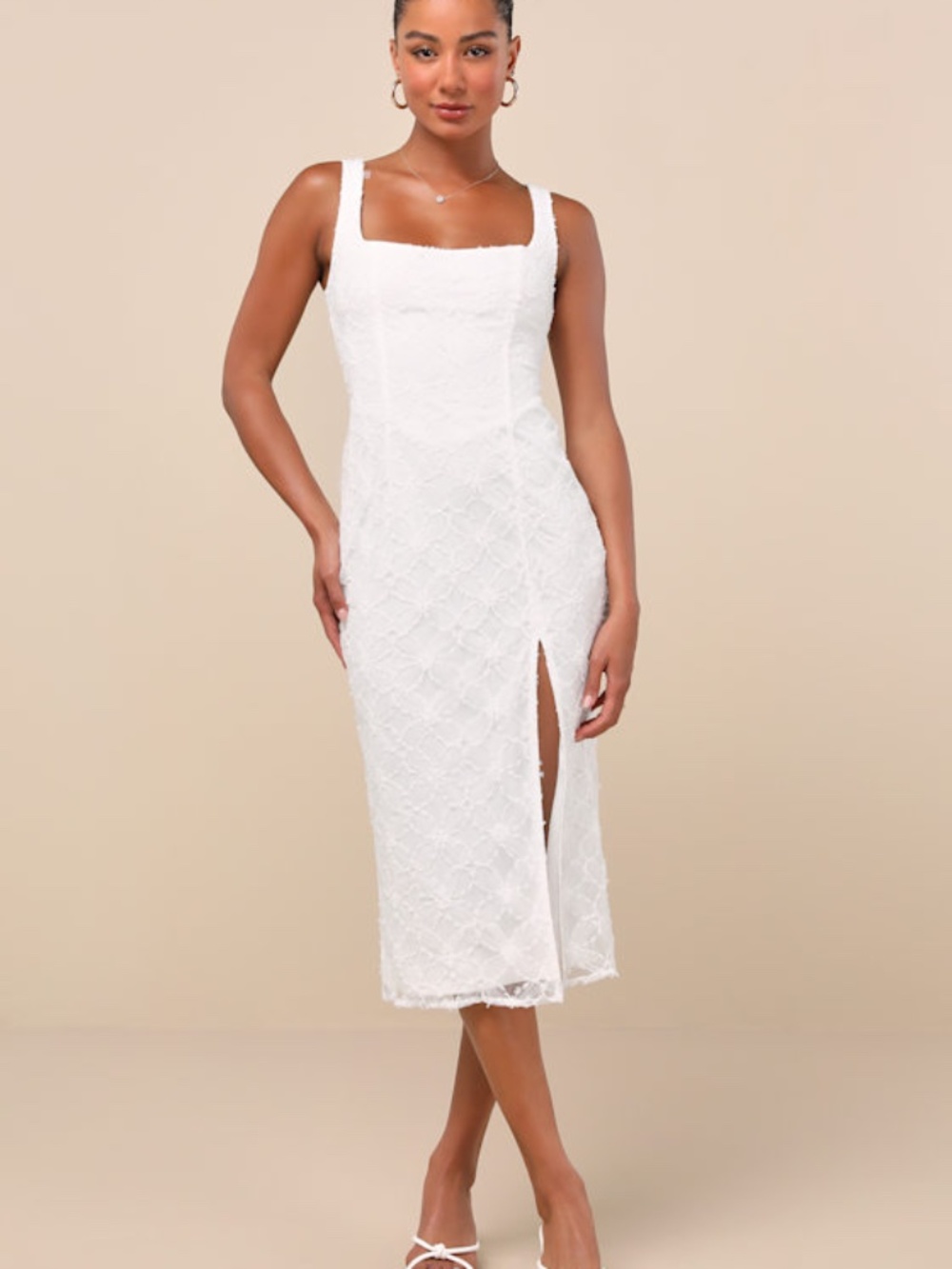 Lulus Kalani White Mesh Textured Midi Dress - Size XS